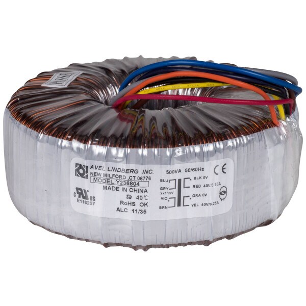Main product image for Avel Y236804 500VA 40V+40V Toroidal Transformer 122-670